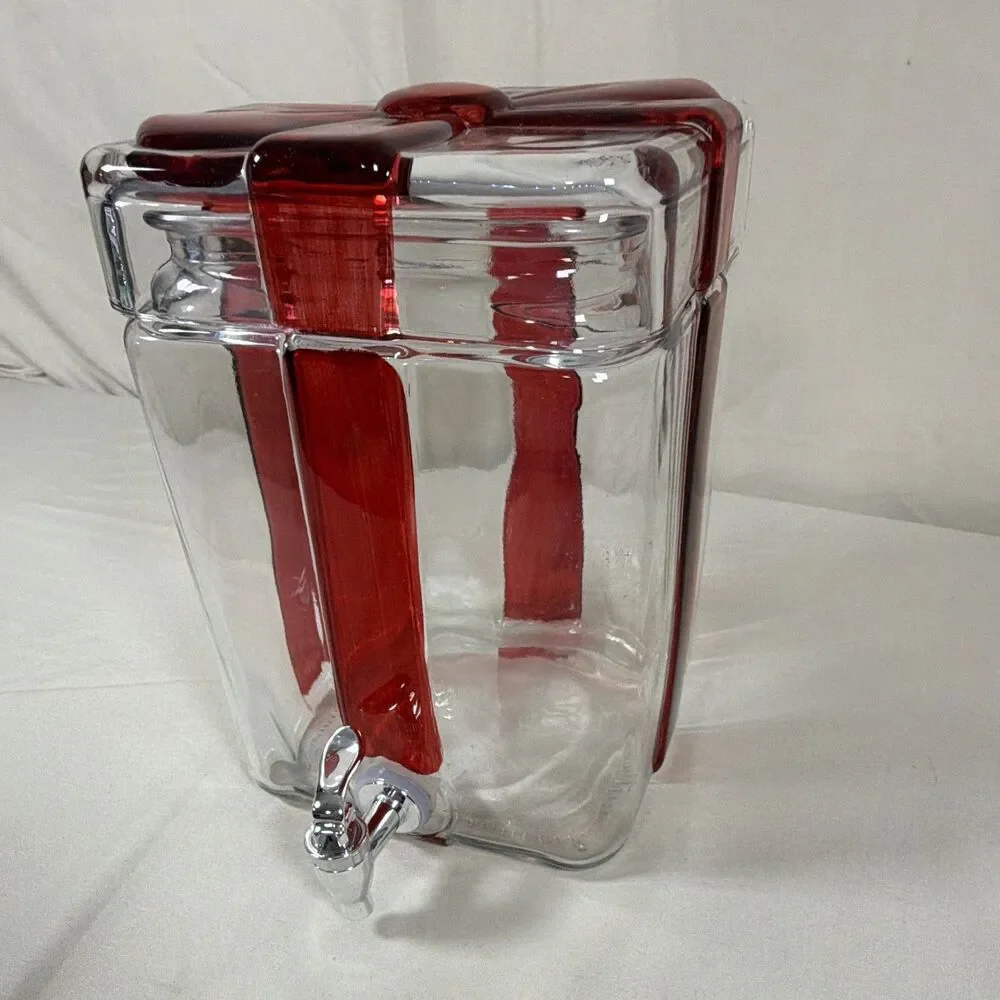 Winterberry Lane Glass Gift Box Drink Dispenser | Christmas Beverage Server